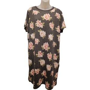 Forever 21 +, Women's Gray Short Dress with Pink Flowers